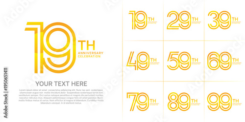 Anniversary logo set with double line number style. yellow color can be use for special moment