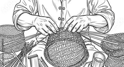Hands Weaving a Basket - Crafting Tradition and Skillful Artistry.