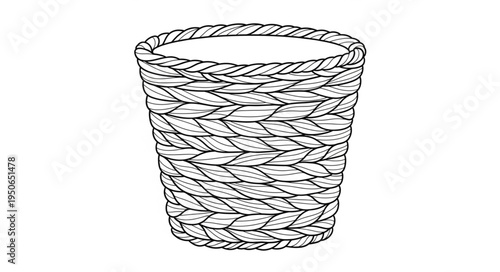 Detailed Line Art Illustration of a Woven Basket.