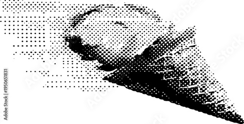 Black and white halftone ice cream cone dessert design for vintage aesthetic projects