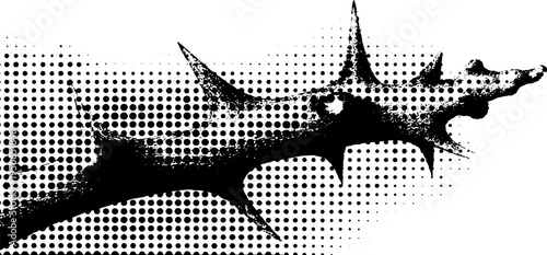 Gothic thorn spike corner in black and white halftone for ornamental design