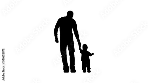 Silhouette of Father and Son Walking Together Holding Hands