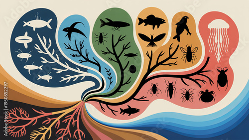 Evolutionary Branches: A visually engaging illustration of the Tree of Life, depicting the branching pathways of diverse life forms, symbolizing growth, interconnectedness.