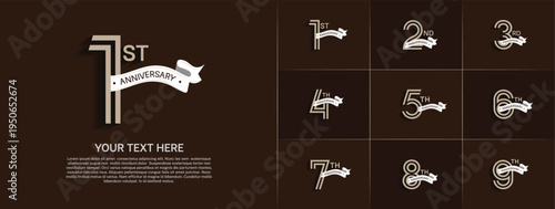 Anniversary logo set with double line number style. brown color with white ribbon can be use for special moment