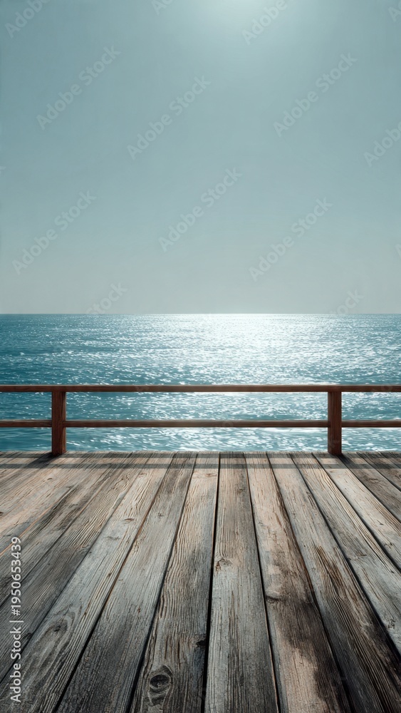 Fototapeta premium Wooden Pier Over Sparkling Blue Ocean on a Sunny Day