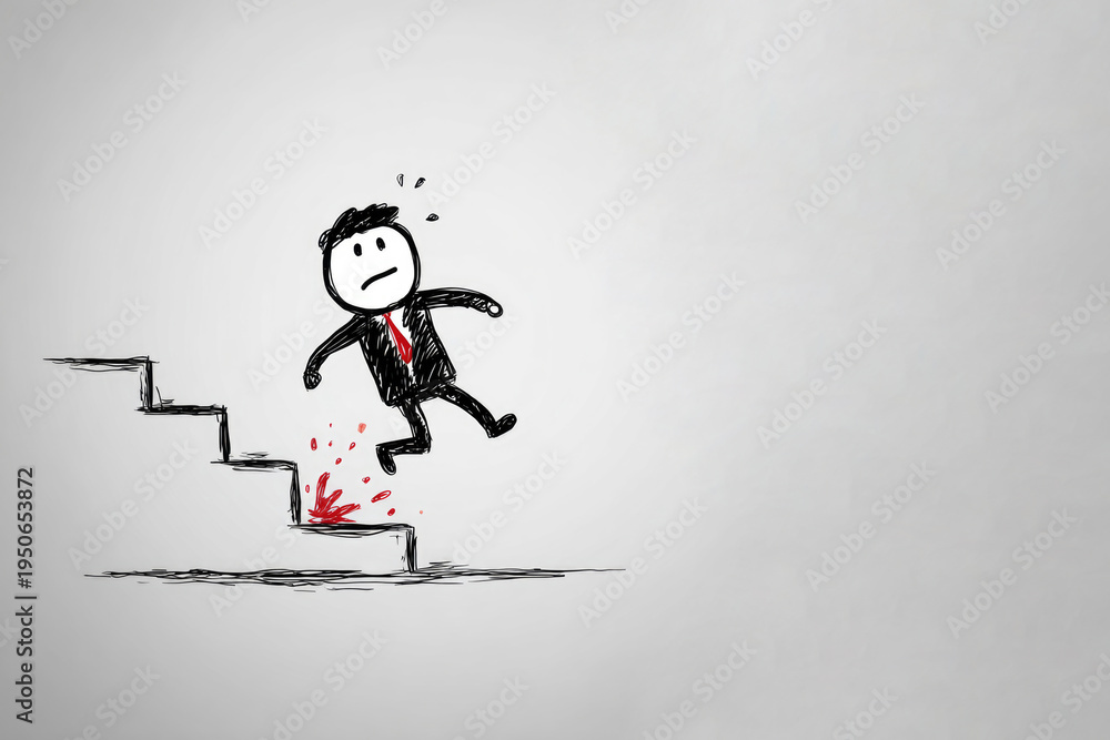 Fototapeta premium A painted man in a costume falls down the stairs. Space for text.