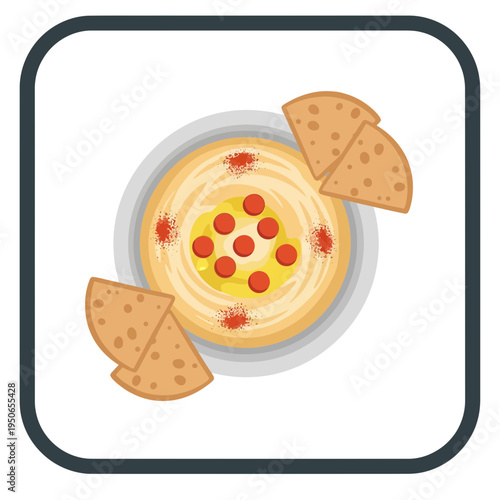 Delicious Hummus With Pita Bread And Spices - A Top-View Illustration