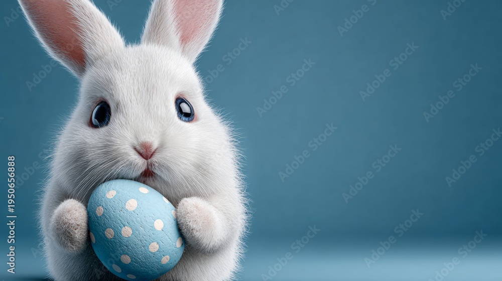 Fototapeta premium Whimsical easter greetings: a charming bunny and festive egg celebration. Premium quality. Minimalistic easter bunny and egg: celebrating the joy of spring. Hero shot. Clean retouch.