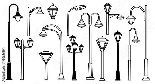 Collection of Various Street Lamp Designs and Styles.