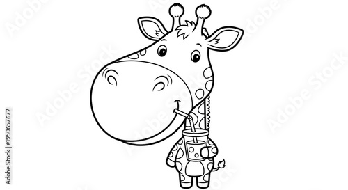 Whimsical cartoon of a giraffe with a cheerful companion in a playful illustration.