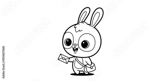 Cute cartoon rabbit delivering a letter illustration for messaging.