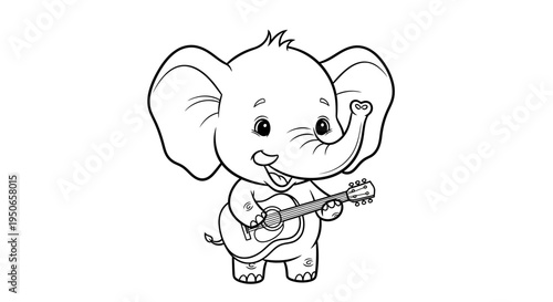 Playful Cartoon Elephant Guitarist Performing Cheerful Melody on Stage.