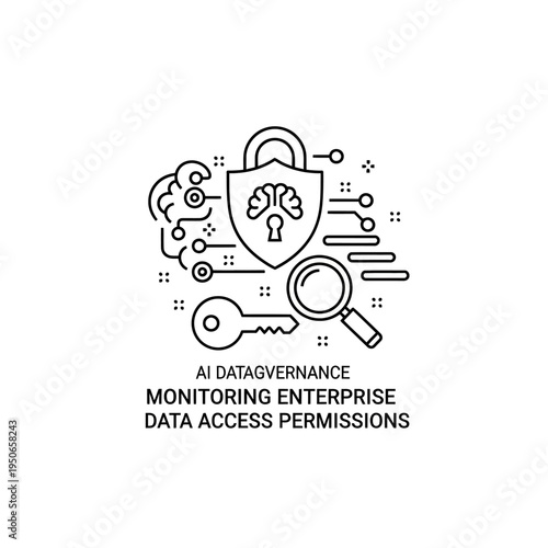 AI Data Governance: Monitoring Enterprise Data Access Permissions with Security, Keys, and Magnifying Glass Icons.