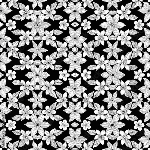 Intricate black and white floral pattern covering the entire frame