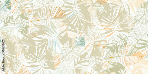 Abstract tropical leaves pattern in soft pastel color scheme
