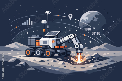 Autonomous Lunar Mining Rover with Data Network Extracting Resources on Moon Surface