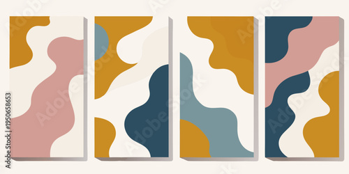 Abstract geometric art with flowing shapes and a muted color palette