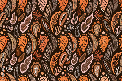 Intricate floral and leaf pattern with warm autumnal colors