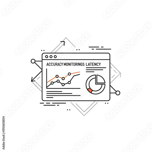 Illustration of a computer screen displaying accuracy monitoring and latency data with charts and graphs.