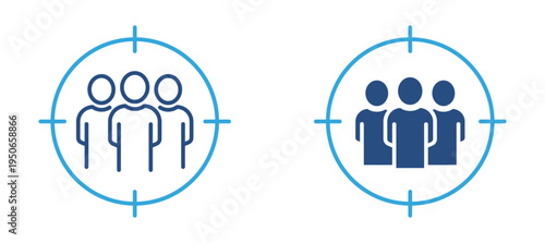 Target audience icon set. Group of people inside crosshair, marketing segmentation, recruitment and customer targeting concept. Vector illustration.