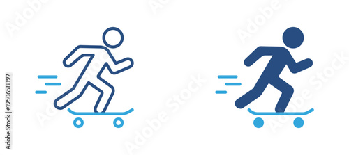 Skateboard rider icon set. Person riding skateboard, extreme sport, urban lifestyle and youth activity concept. Vector illustration.