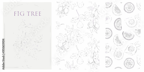 Delicate botanical illustration of a fig tree with fruit details