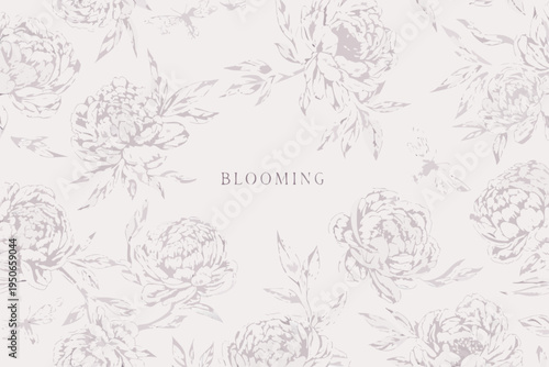 Delicate floral pattern with sketched peonies and a pale color scheme