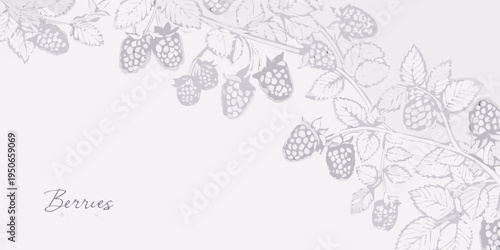 Elegant botanical illustration featuring detailed blackberry branches and leaves