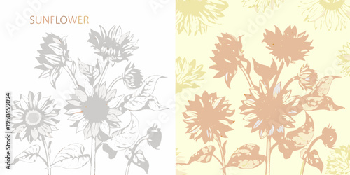 Floral pattern featuring illustrated sunflowers in muted tones