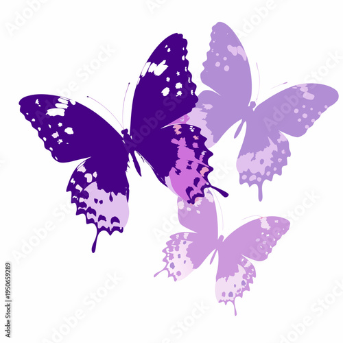 Three purple butterflies with dotted wings in a minimalist style