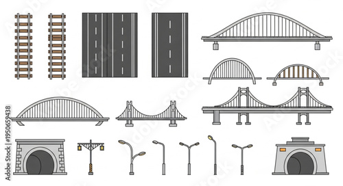 Collection of architectural elements for construction and infrastructure projects.