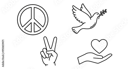 Peace symbols and gestures illustration set.