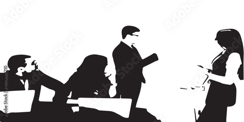 A middle-aged Asian man is giving a lecture to the audience. in black and white, eps 10