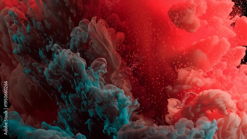 Abstract dynamic smoke swirls in vivid red and blue hues creating a mesmerizing fluid movement