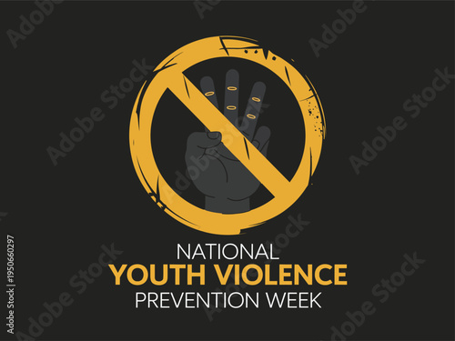 National Youth Violence Prevention Week Awareness Graphic Featuring Peace Sign Hand Symbol and No Violence Icon on Dark Professional Background