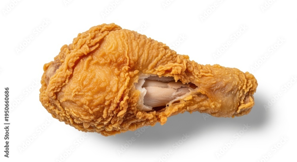 Obraz premium Golden crispy fried chicken drumstick isolated on white background