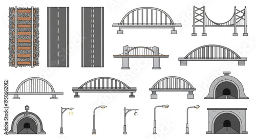 Collection of Bridge Designs and Road Elements.