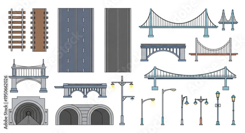 Collection of Urban Infrastructure Elements and Bridges.