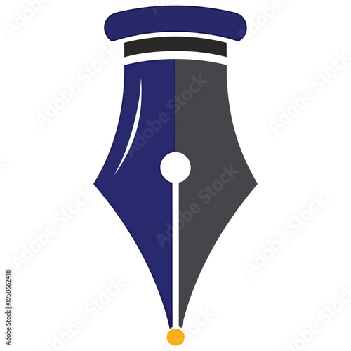 Classic fountain pen with navy blue and black color scheme and orange tip