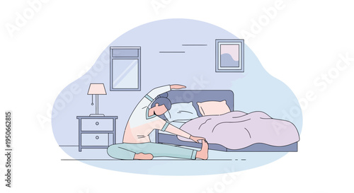 Person stretching in bedroom doing yoga.