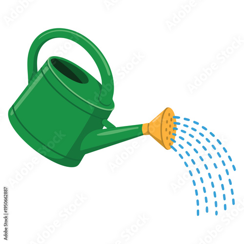 Plastic watering can in flat vector illustration isolated on white background suitable for garden irrigation plant care and household tool themed artwork