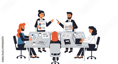 Vector illustration of business people in a meeting