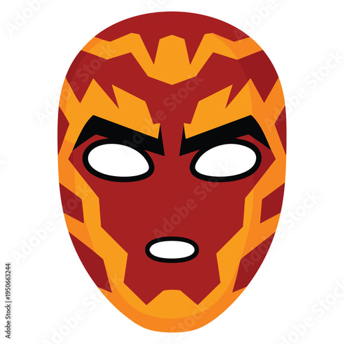 Red and orange mask with surprised expression perfect for emotions costumes or theater related creative projects