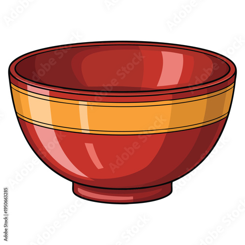 Red bowl with a yellow band suitable for kitchen decor and food photography adds a pop of color to any setting ideal for home styling concepts