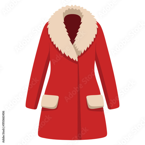 Red winter coat with a fur collar perfect for staying warm and stylish during the colder months fashion apparel illustration