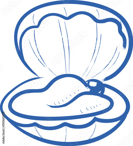 Oyster With Pearl Line Drawing