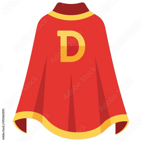 A stylish superhero cape with a bold yellow letter d on a red background