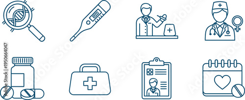 Medical icons isolated on transparent background for healthcare and wellness concepts