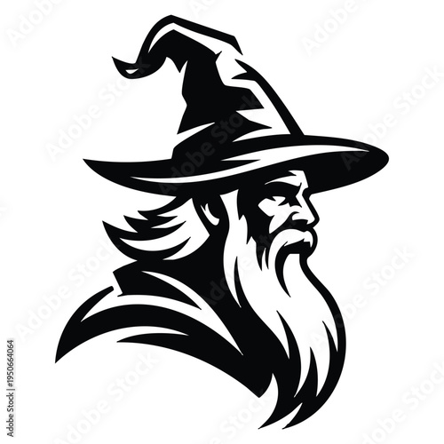 Senior wizard logo vector illustration template design for fantasy brand magic shop game character emblem or mystical identity concept
