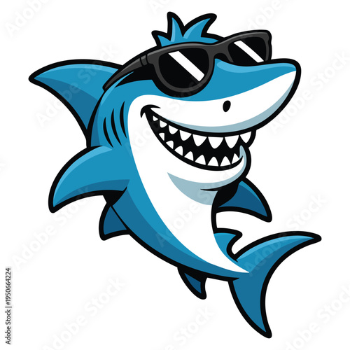 Shark wearing sunglasses vector mascot in cartoon illustration style suitable for logo branding beach theme sports team and fun ocean character design
